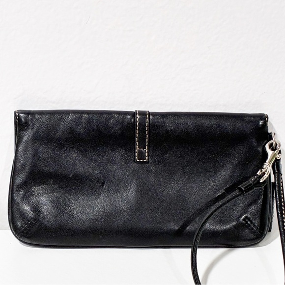 Coach Black Soft Leather Blue Lining Silver Hook Clasp Wristlet - Picture 4 of 4